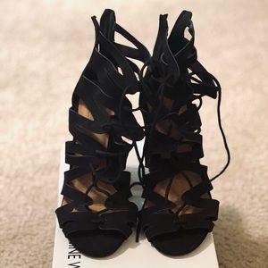 Lace up black heels